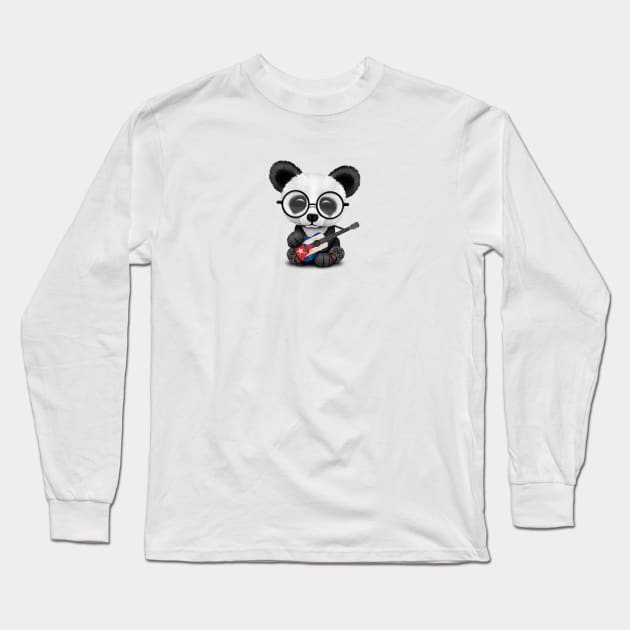 Baby Panda Playing Cuban Flag Guitar Long Sleeve T-Shirt by jeffbartels